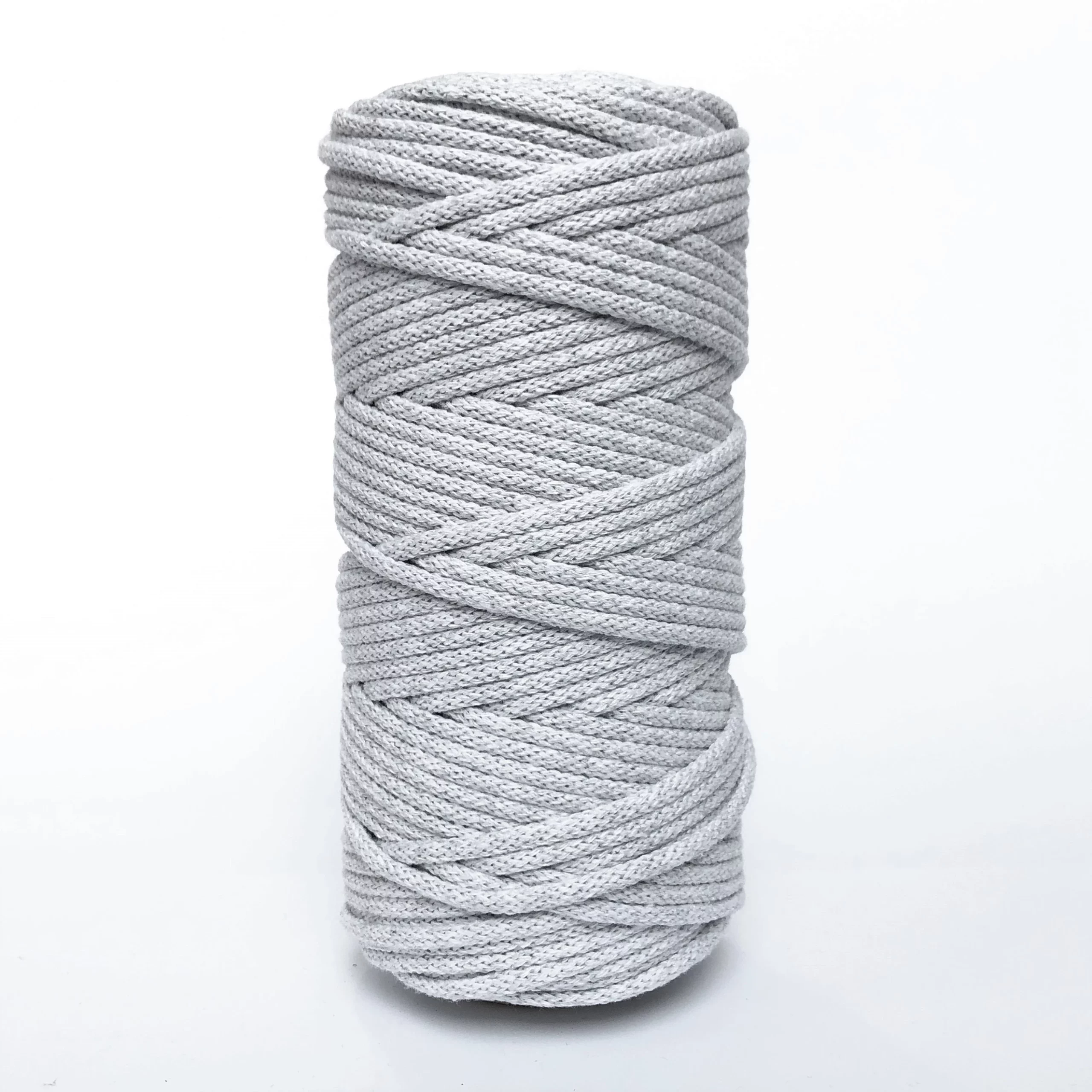 Szary Jasny sznurek bawelniany do makramy pleciony 5mm z rdzeniem Classic