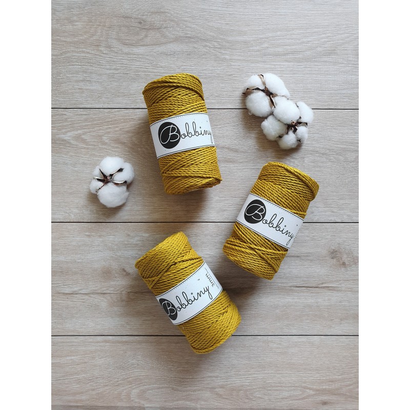 curry spicy yellow sznurki bawelniane potrojnie skrecane 3PLY 3 mm do makramy Bobbiny
