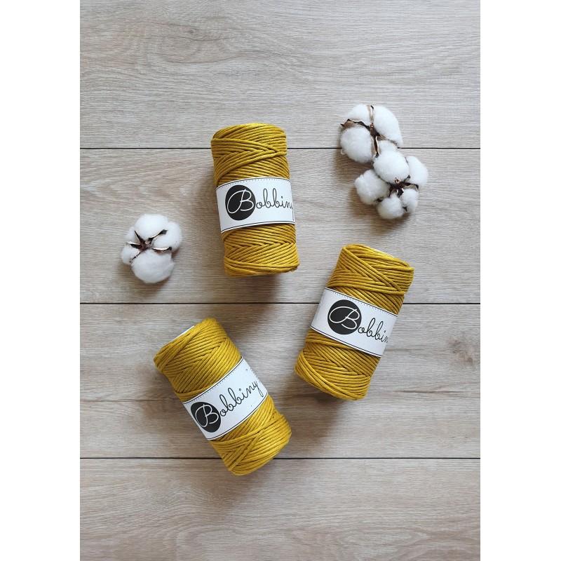 curry spicy yellow sznurki bawelniane skrecane 3 mm do makramy Bobbiny
