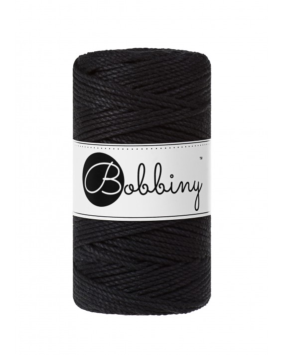 czarny black sznurek bawelniany potrojnie skrecany 3PLY 3mm do makramy Bobbiny