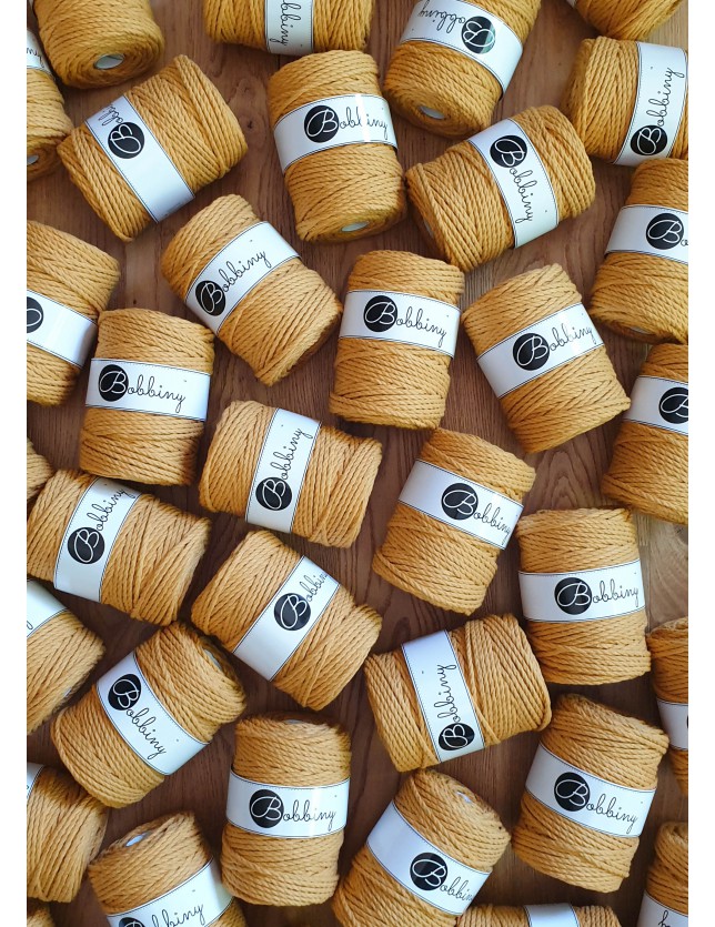 musztardowy mustard sznurki bawelniane potrojnie skrecane 3PLY 5 mm do makramy Bobbiny