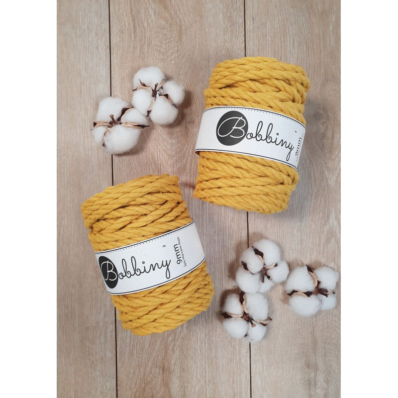 musztardowy mustard sznurki bawelniane potrojnie skrecane 3PLY 9 mm do makramy Bobbiny
