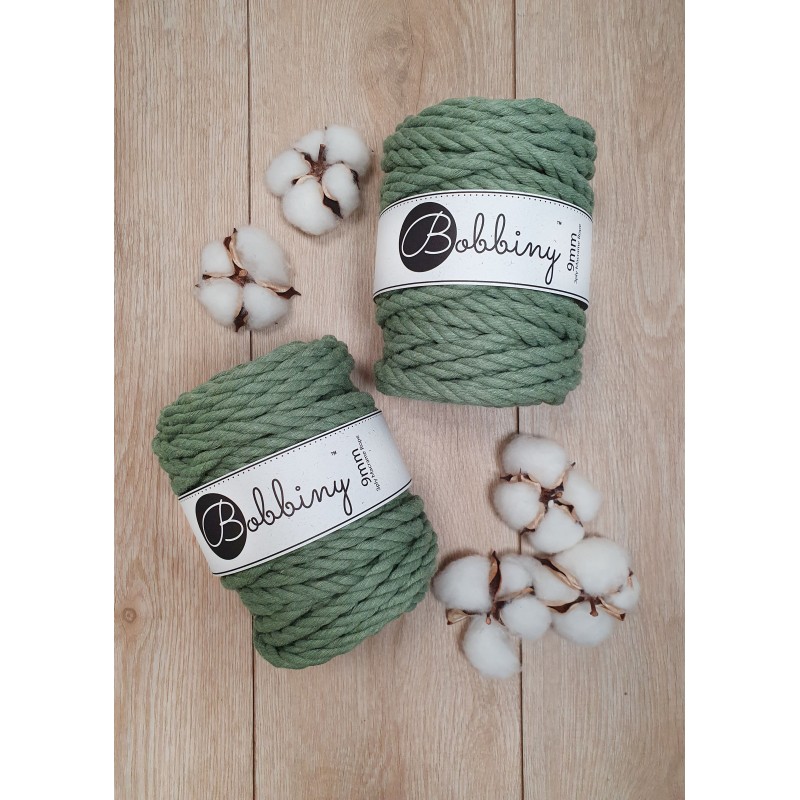 szalwia eucalyptus green sznurki bawelniane potrojnie skrecane 3PLY 9 mm do makramy Bobbiny