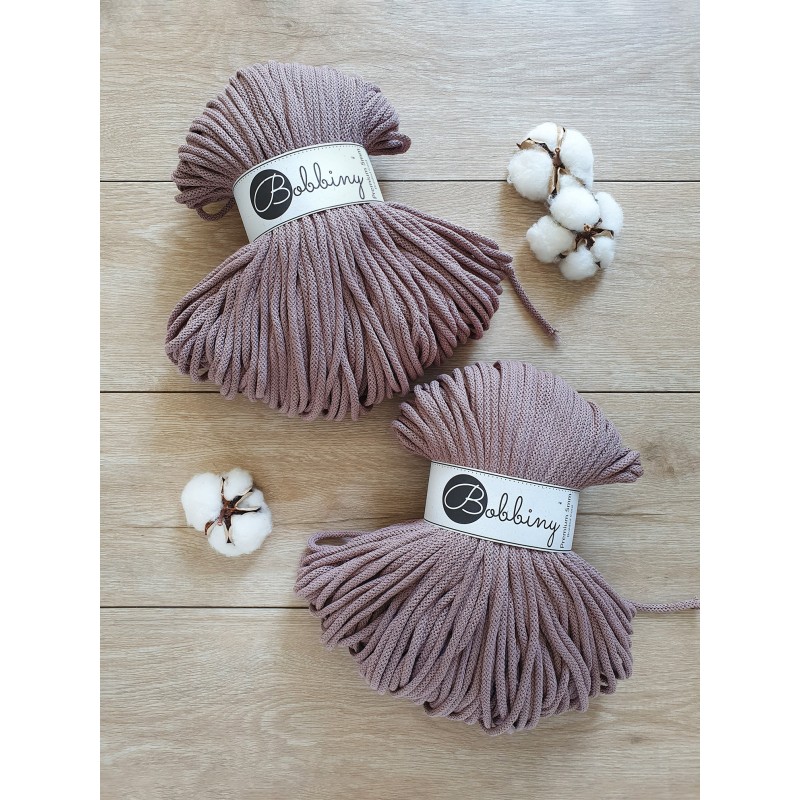 wrzosowy mauve sznurki bawelniane plecione premium 5 mm do makramy Bobbiny